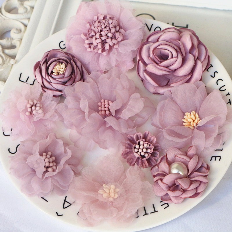Conjunto de flores de tecido para decoração, 10 partes um conjunto, simulação flor, acessórios diy