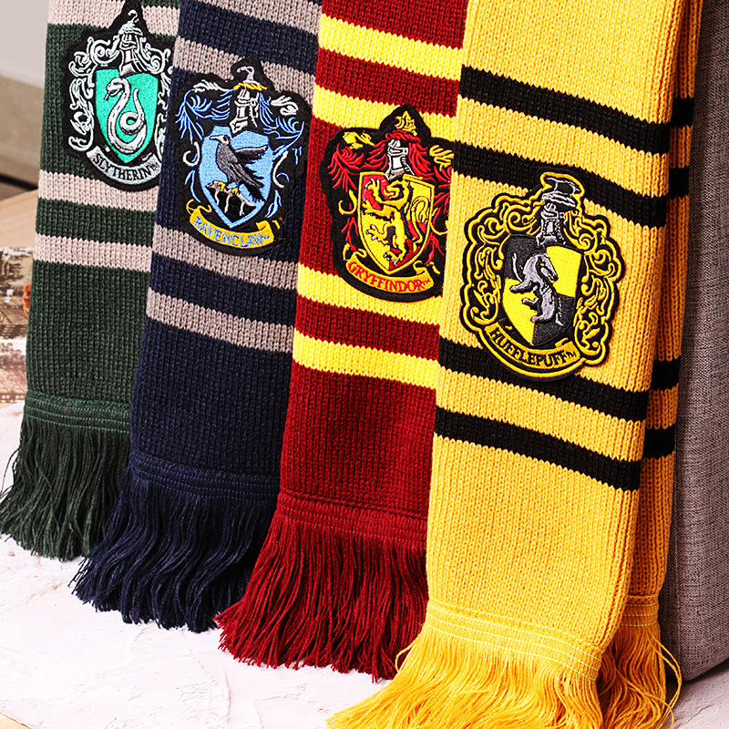 Nueva bufanda de Harryy Potter, insignia universitaria de Slytherin Hogwarts, Ravenclaw Hermione Gryffindor, bufanda con borlas, accesorios, regalos
