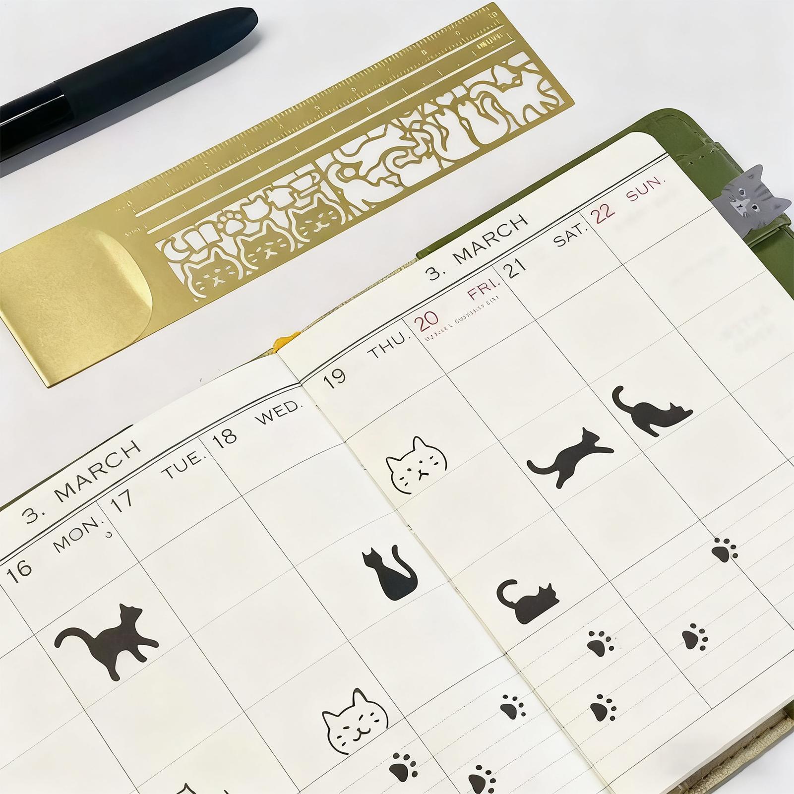 Marque-page-règle double face à motif chat mignon, papeterie précise pour agenda, planification, prise de notes - Outil de papeterie créatif