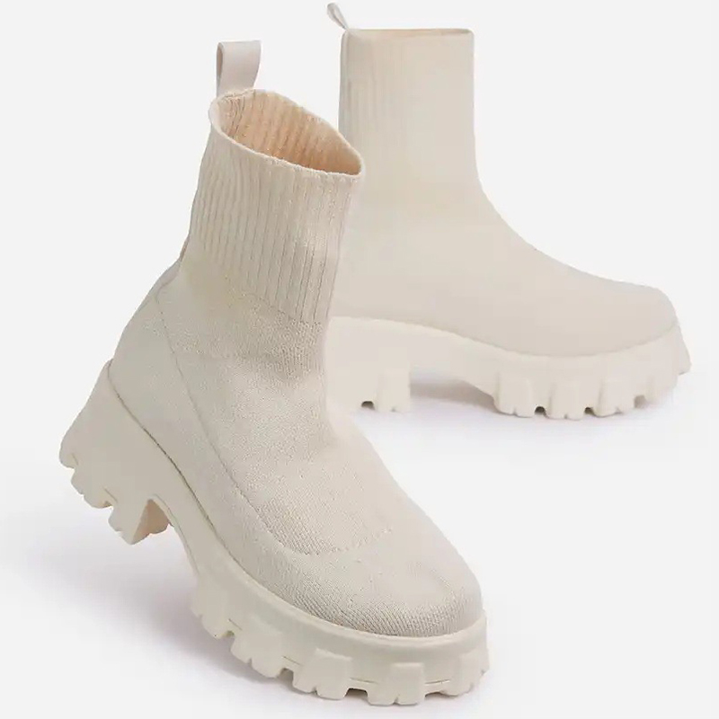 Giày Bốt Nữ Trắng Nền Tảng Giày Cho Mùa Thu Đông Botas Mi Vớ Mắt Cá Chân Giày Giày Đế Xuồng Nữ Gót Botines Mujer