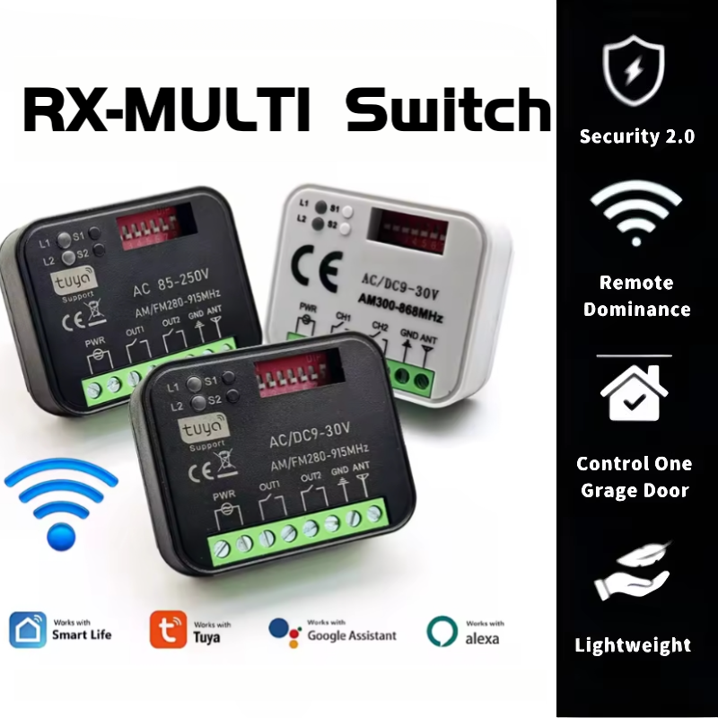Moduł inteligentnego przełącznika WiFi RX MULTI Tuya 300-868MHz, 2-kanałowy odbiornik nadajnika zdalnego sterowania bramą garażową 433MHz 868MHz