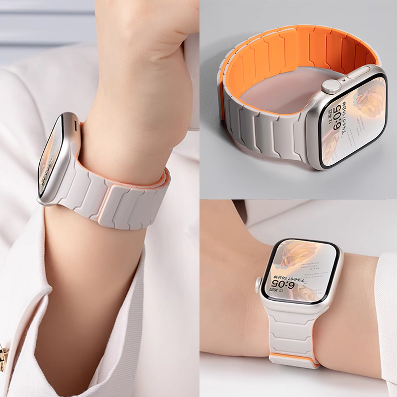 Pulseira magnética de silicone para apple watch band ultra 2 49mm 46mm 45mm pulseira para iwatch série 10 9 8 7 6 se 5 38 44mm 42mm 40mm