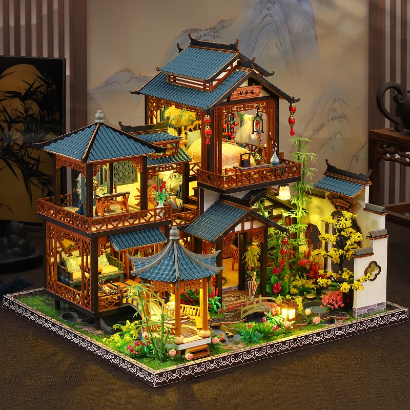 DIY Rumah Boneka Besar Furnitur Miniatur Kayu Rumah Boneka Buatan Tangan Mainan Perakitan Model Kasus untuk Hadiah Ulang Tahun Anak Perempuan 2014