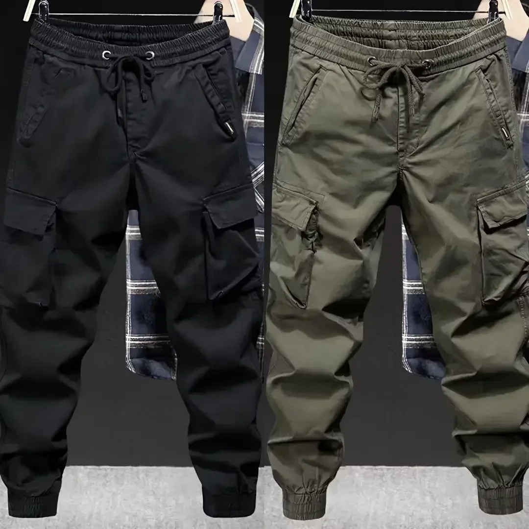 Pantalones Cargo informales de marca a la moda, pantalones Cargo holgados de Color sólido para hombre, estilo americano informal para primavera y otoño