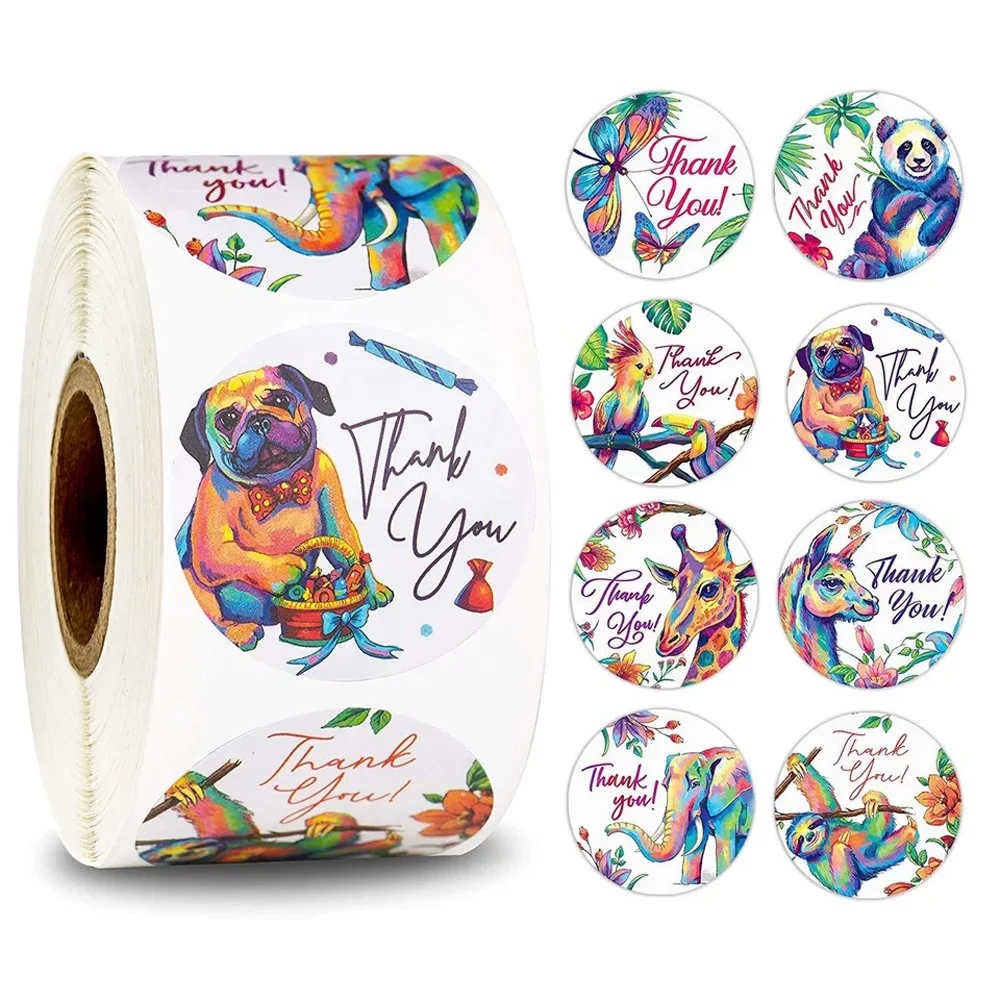 50-500 sztuk 8 styl kwiatowy dziękuję naklejki okrągłe zwierząt pieczęć etykiety ręcznie scrapbooking koperta papiernicze naklejki 1 cal