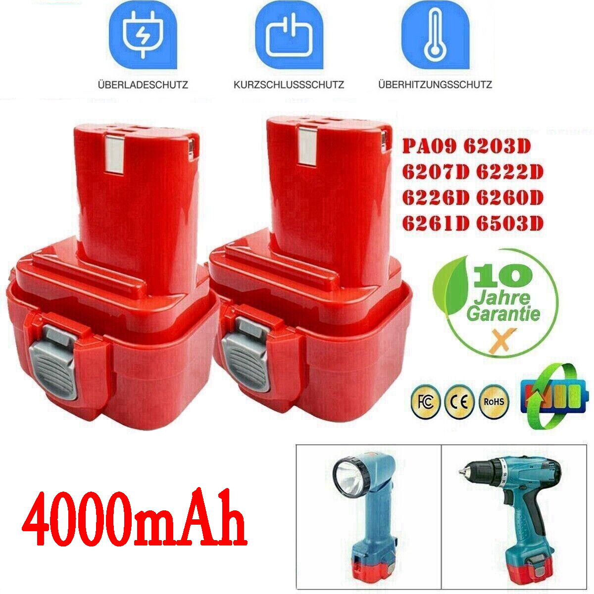 Замена 9,6 В 4,0 Ач для Makita PA09 9120 9134 9135 9135A 9102 6207D 6222D 6261D 6207D 192595 -8 192596 -6 Аккумулятор для электроинструмента