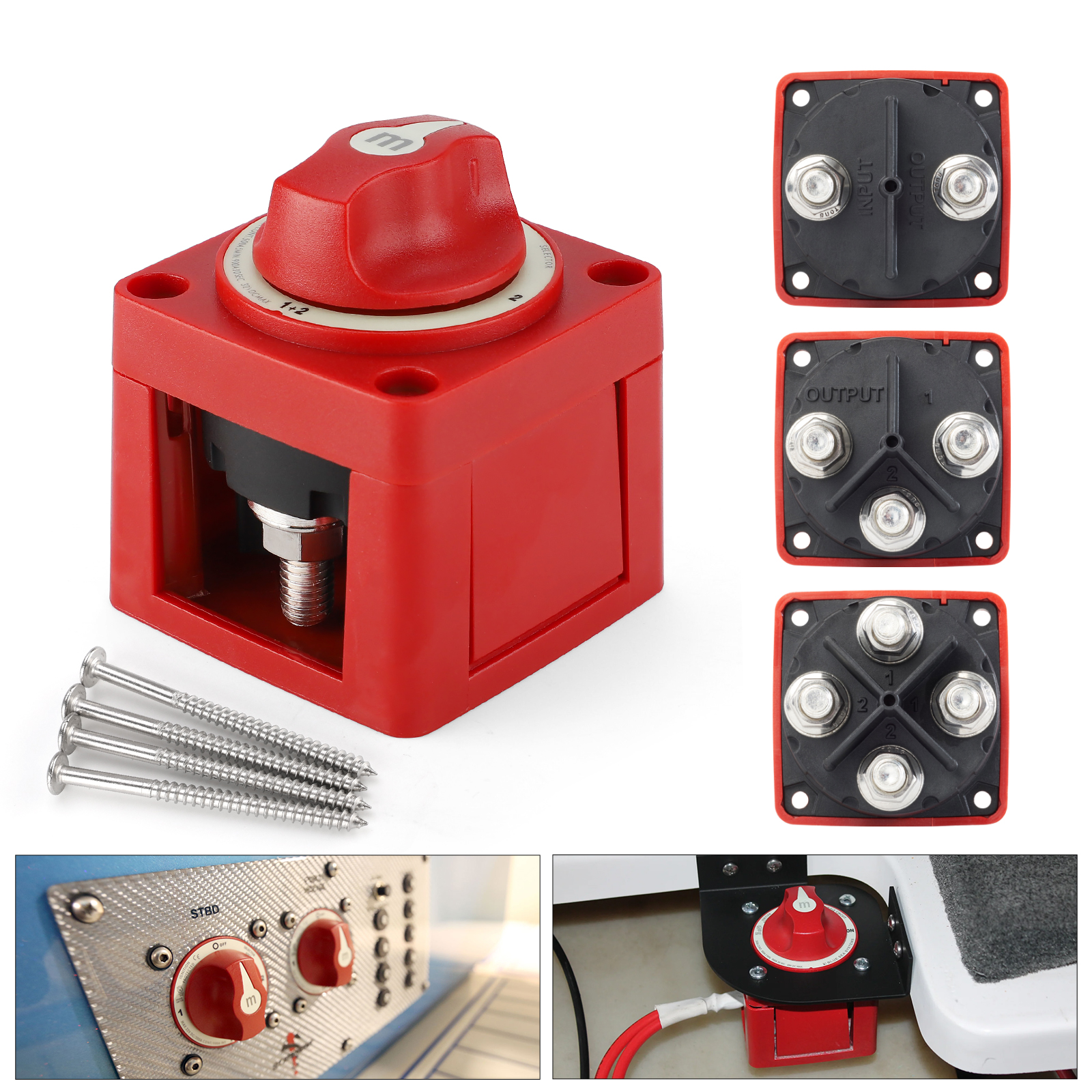 Interruptor de masa de batería de 2 3 y 4 posiciones, corte individual, doble, serie M, barco marino, 12-48V, 100-300A, aislador de alta resistencia, desconexión rotativa