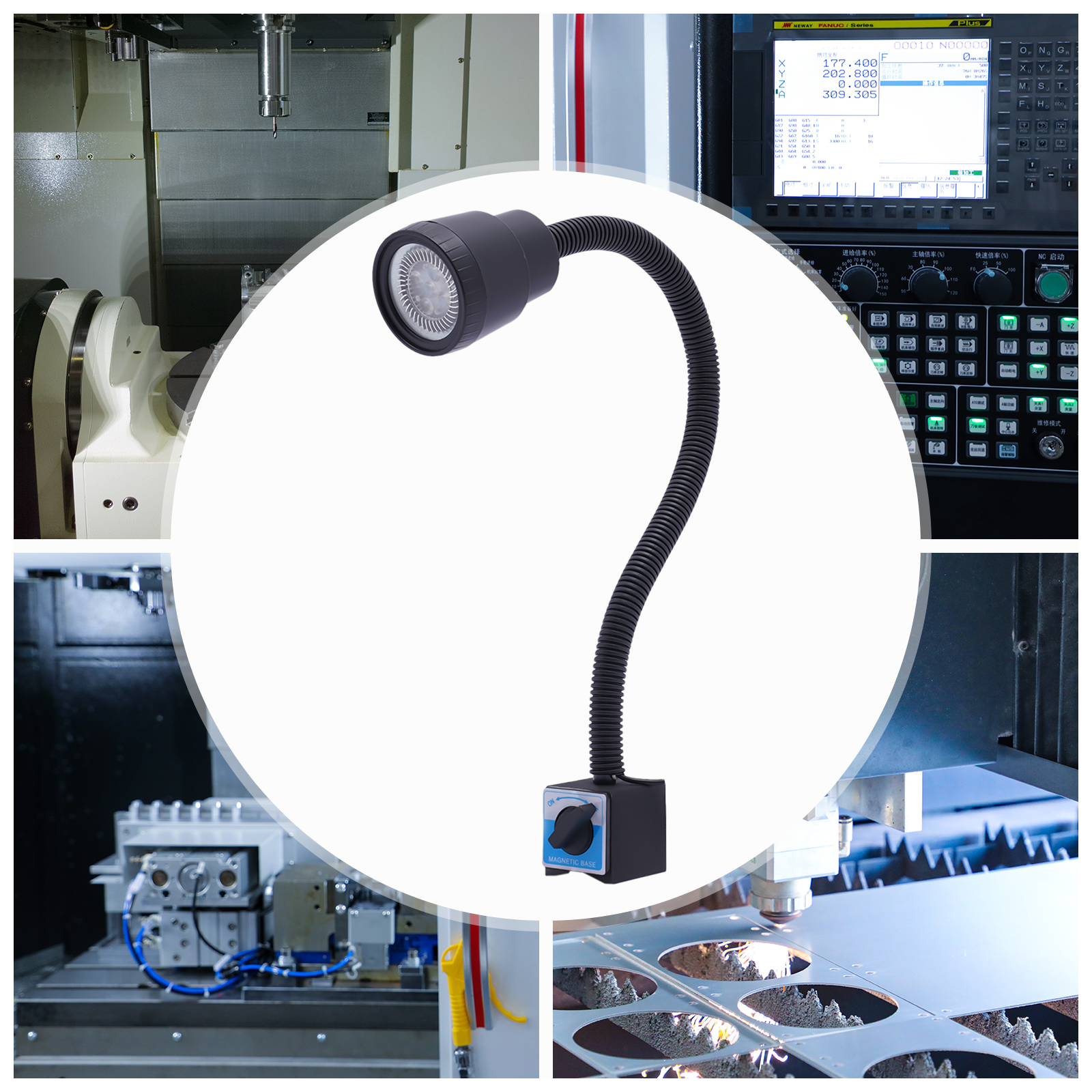 360 °   Flexible Armleuchte 220 V 5 W LED CNC-Maschinenlampe Magnetfuß Arbeitsleuchte Maschinenarbeitsleuchte