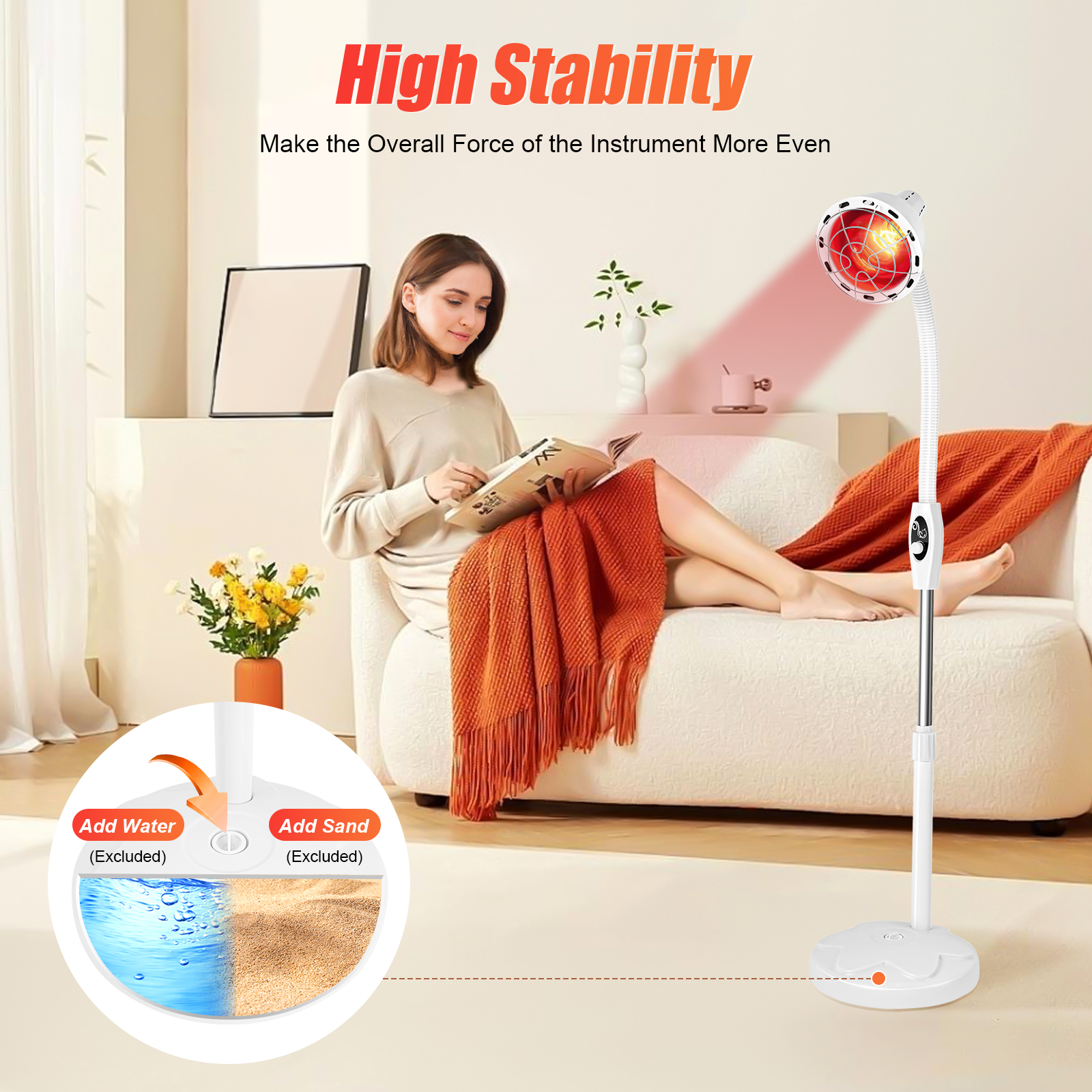 Lampu Panas Inframerah 275W yang Dapat Disesuaikan untuk Meredakan Nyeri Otot & Sendi, 360 °   Lampu Pemanas Inframerah yang Dapat Diputar, 0-115 ℃   Kontrol Suhu