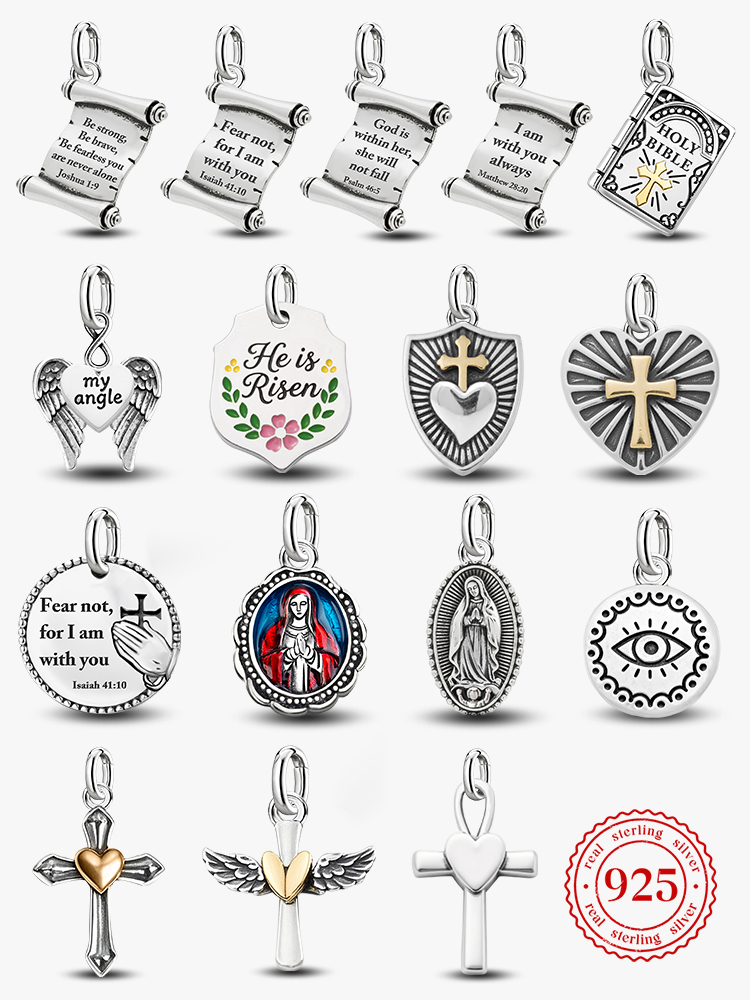 Ciondoli Vintage Regolabili in Argento Sterling 925, Charm della Sacra Madre della Bibbia, Compatibili con Bracciali e Collane Originali, Gioielli Fai-da-Te
