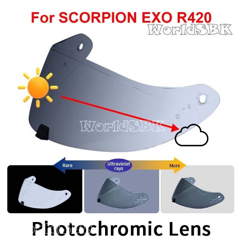 Photochromic Shield Visor เลนส์สําหรับ SCORPION EXO R420 หมวกกันน็อค Visor Full Face Viseira Capacete Racing หมวกกันน็อกอะไหล่