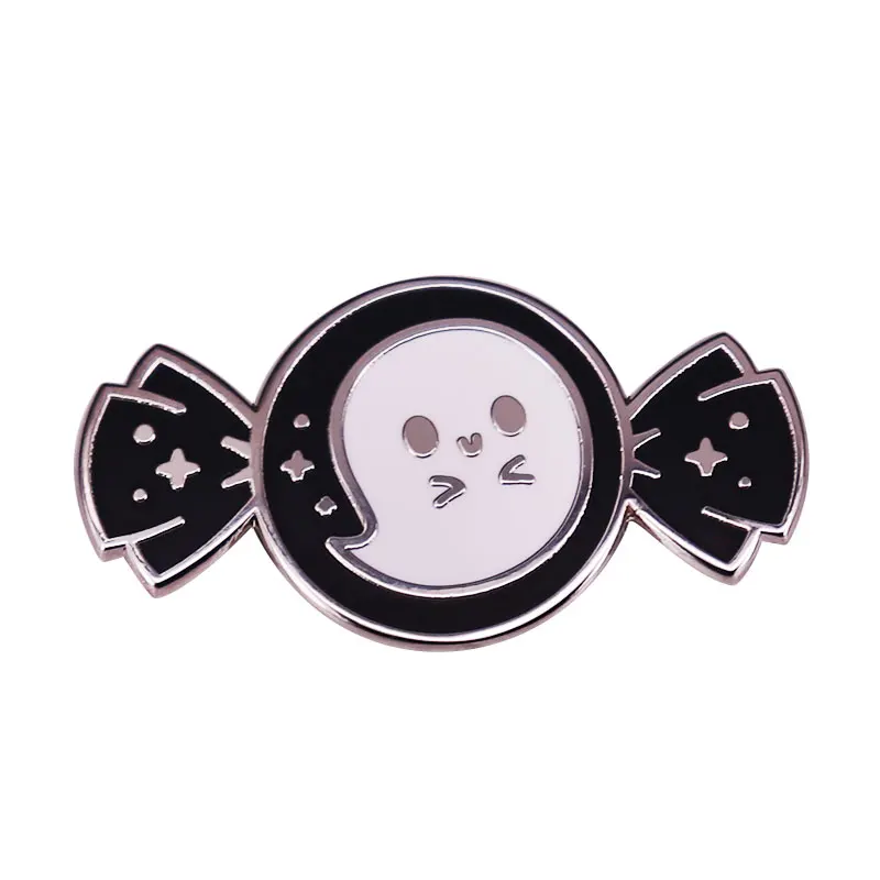 Truque R Treat Boo Kawaii Fantasma Doces Broche Esmalte Duro Pin Halloween Doces Emblema Joias