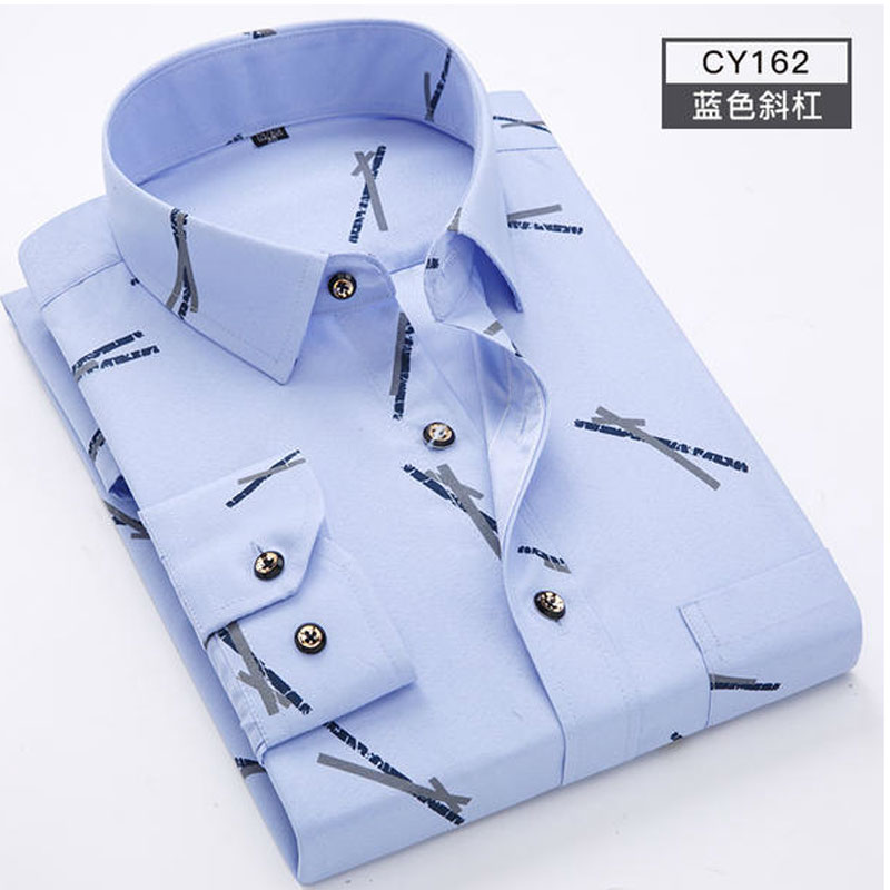 Nouvelle chemise pour hommes à manches longues mince printemps/été imprimé repassage gratuit affaires décontracté mince mode chemise respirante