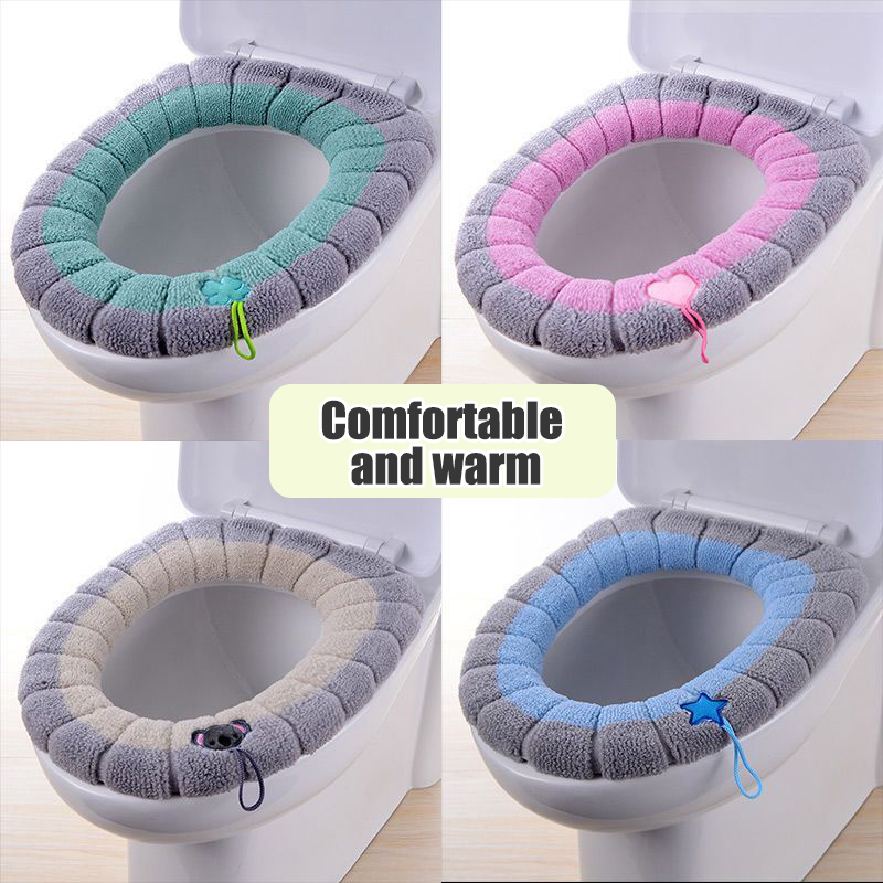 Cojín elástico de poliéster para asiento de inodoro, asiento de inodoro tejido en forma de O, funda de asiento lavable gruesa, inodoro de dibujos animados para el hogar, 1 ud.