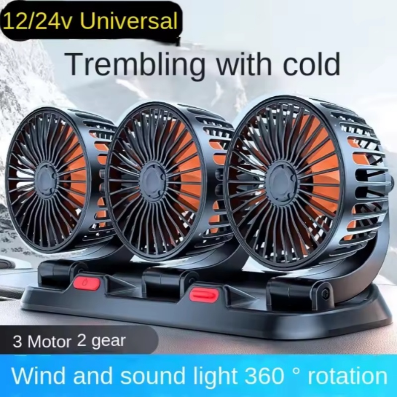 360° Adjustable 3-Head Car Fan Automotive Electric Air Circulator USB/12V/24V Dual-Speed Silent Fan for Home Desk Office & Car