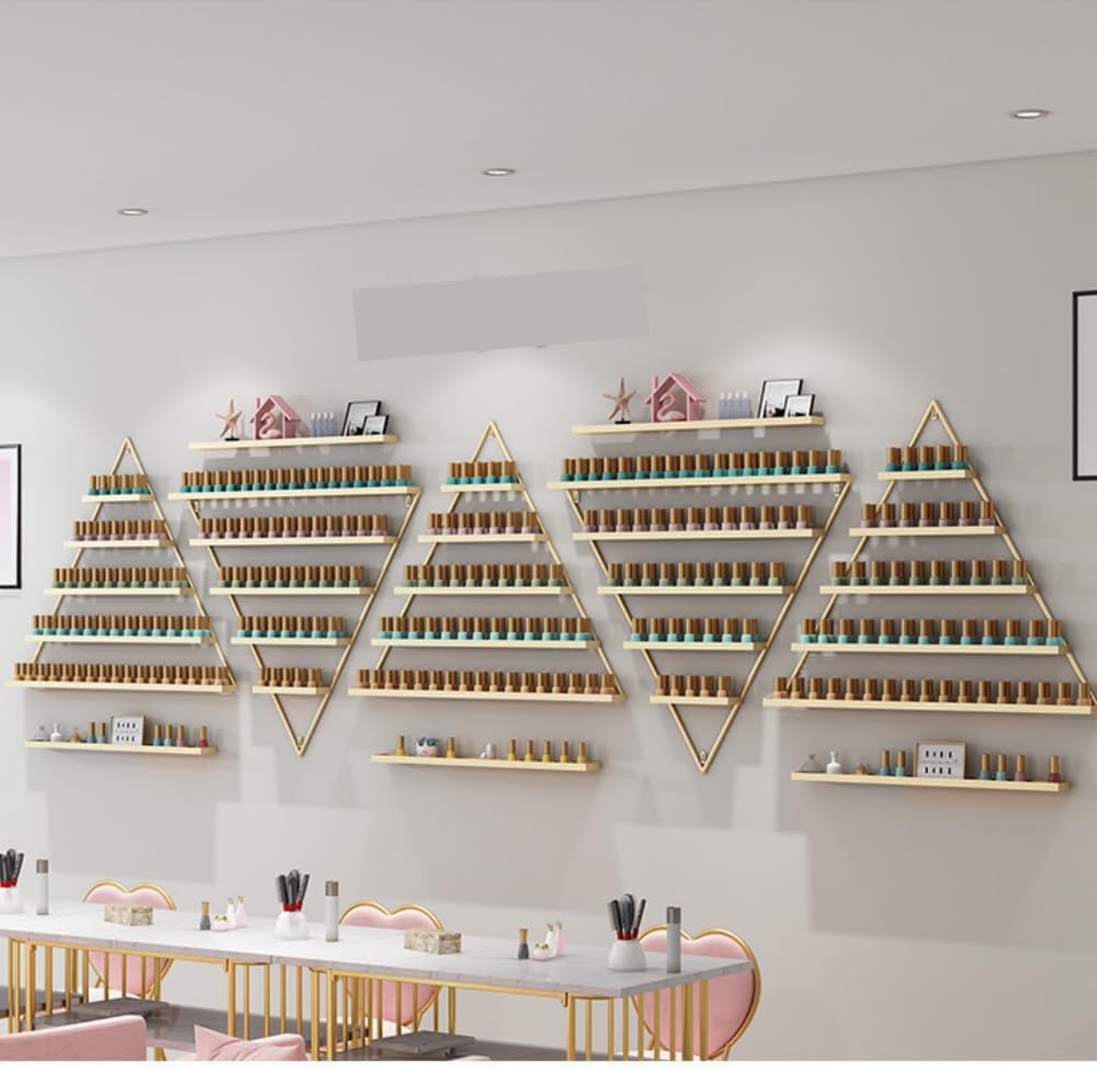 Juego de 10 Estantes Triangulares Dorados para Montar en la Pared, Elegante Exhibidor de Esmalte de Uñas, Organizador de Salón para Botellas de Aceites Esenciales