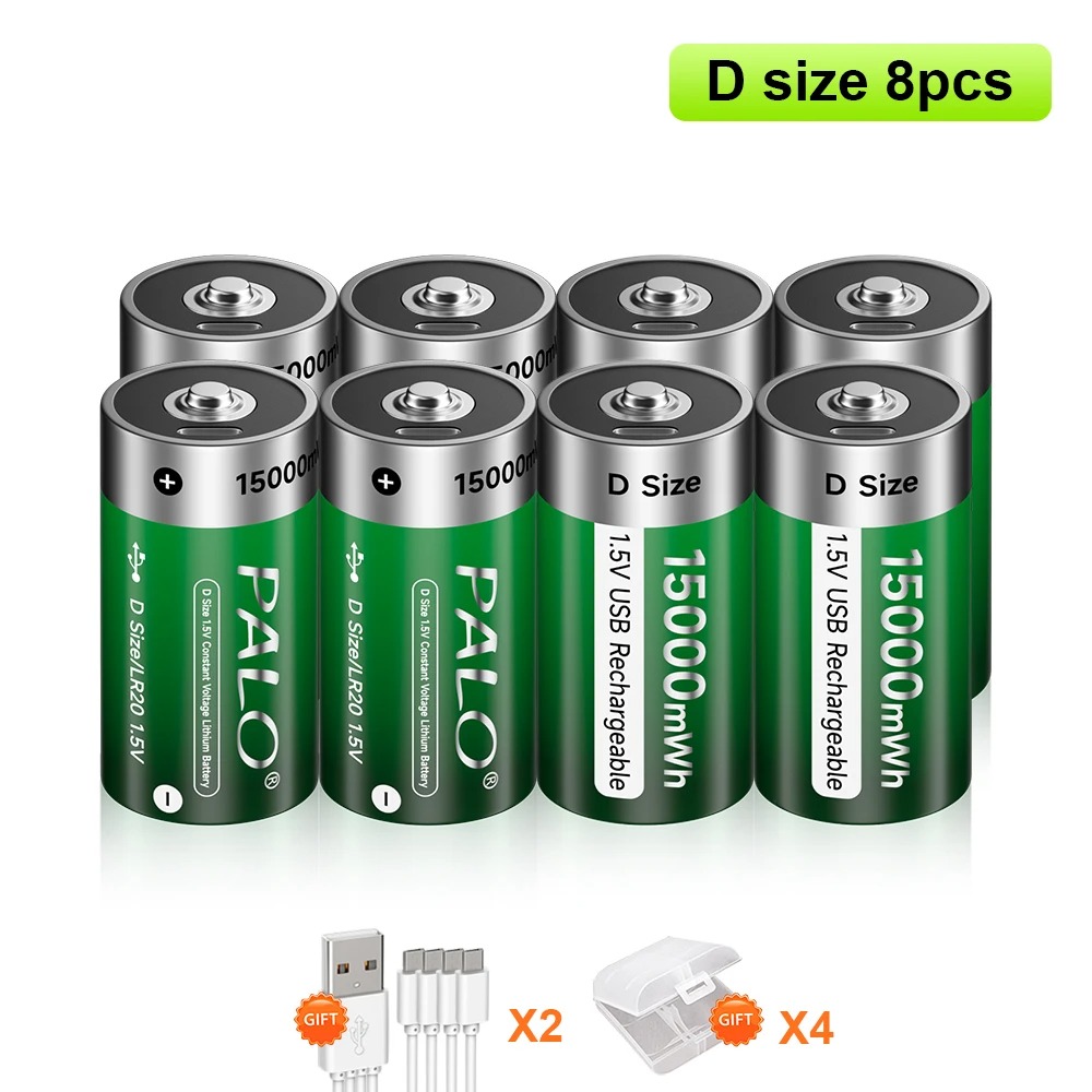 PALO USB Maat D Batterij 15000mWh 1.5V Type-C Oplaadbare Batterijen D Lipo LR20 Batterij voor Gasfornuis boiler Zaklamp