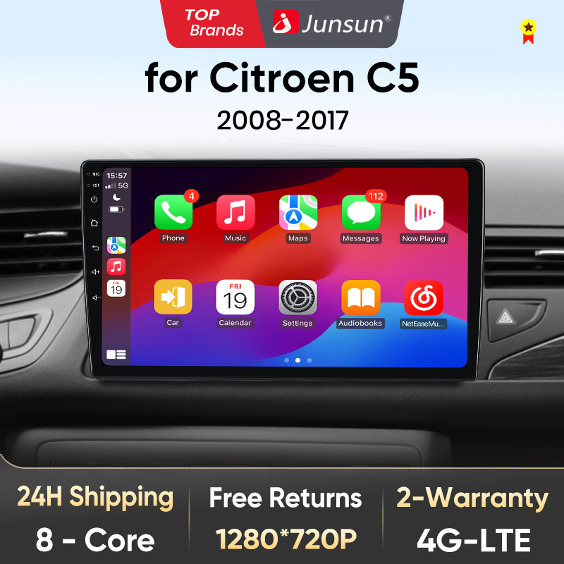 Junsun วิทยุติดรถยนต์ V1อัตโนมัติระบบแอนดรอยด์สำหรับ Citroen C5 2008 2009 2010 2011-2017 GPS มัลติมีเดียในรถยนต์2DIN วิทยุอัตโนมัติ