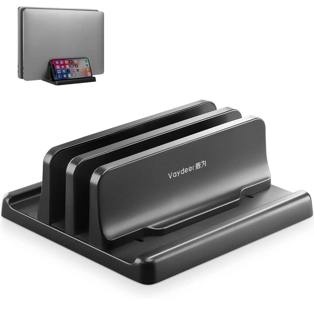Penyangga Laptop vertikal Dual Slot dapat diatur plastik ABS hemat ruang desain 4in1 untuk MacBook Chromebook Surface HP Dell Book iPad