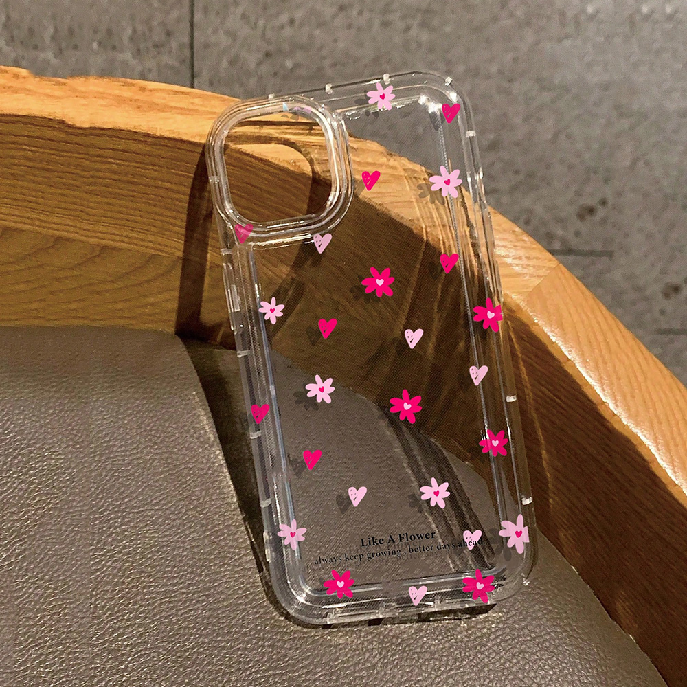 Custodia per telefono trasparente con stampa cuore fiori rosa per custodie iPhone 17 iPhone 16 15 14 13 12 11 Pro Max 16E XS X XR 7 8 Plus 17 Air Cover