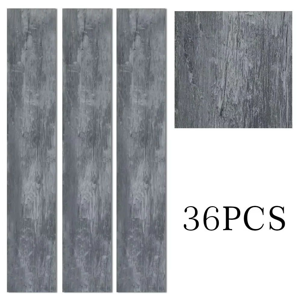 Papan kayu PVC abu-abu tua anti gores & air, serat kayu realistis, instalasi Peel-and-Stick 91.5x15.2cm