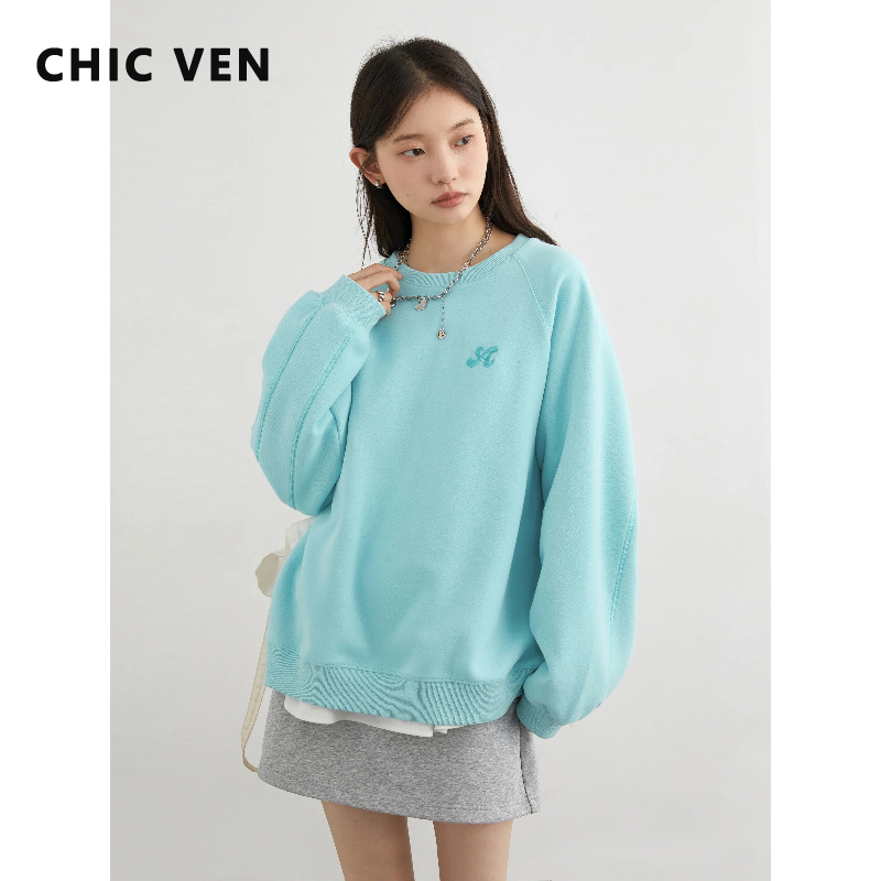 CHIC VEN-sudaderas holgadas e informales para mujer, camisetas de manga larga con cuello redondo y mangas raglán, jersey para primavera y otoño 2025
