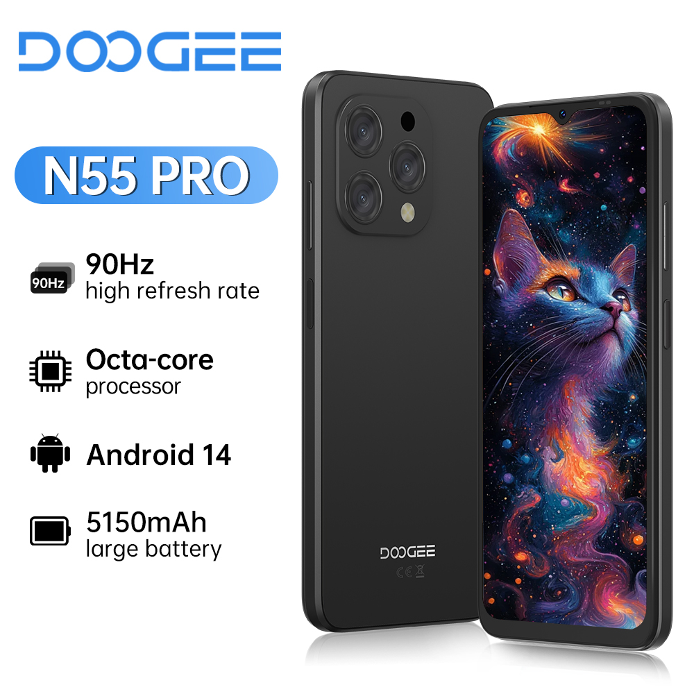 Глобальная версия мобильного телефона DOOGEE N55 PRO с 6,56-дюймовым IPS-экраном с частотой обновления 90 Гц, 4 ГБ оперативной памяти + 128 ГБ встроенной памяти, 13-мегапиксельным сенсором и аккумулятором 5150 мАч, And