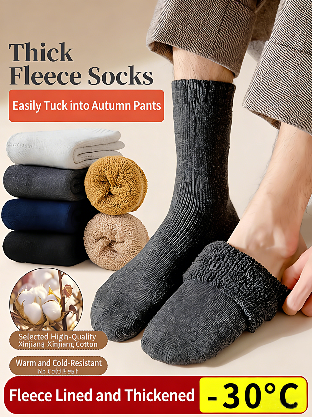 5 paires de chaussettes mi-mollet pour hommes, épaisses, chaudes, absorbant la transpiration, résistantes aux odeurs, résistantes au froid, chaussettes de sport décontractées, offre spéciale