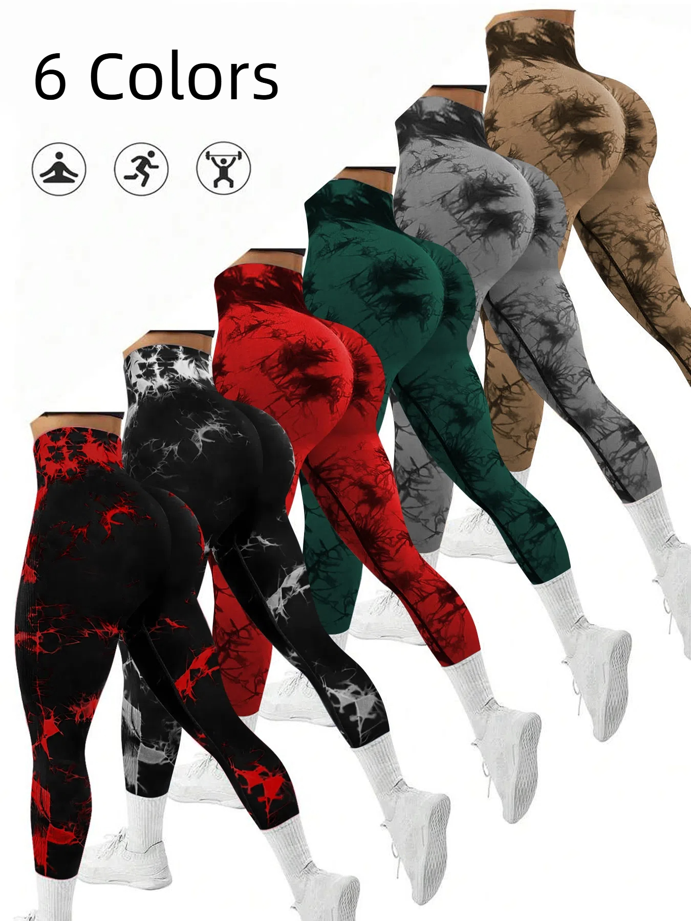 Damen-Yogahose mit Batikmuster, nahtlos, hohe Taille, Bauchkontrolle, Bauchbandhose, bequeme, dehnbare Leggings für Damen
