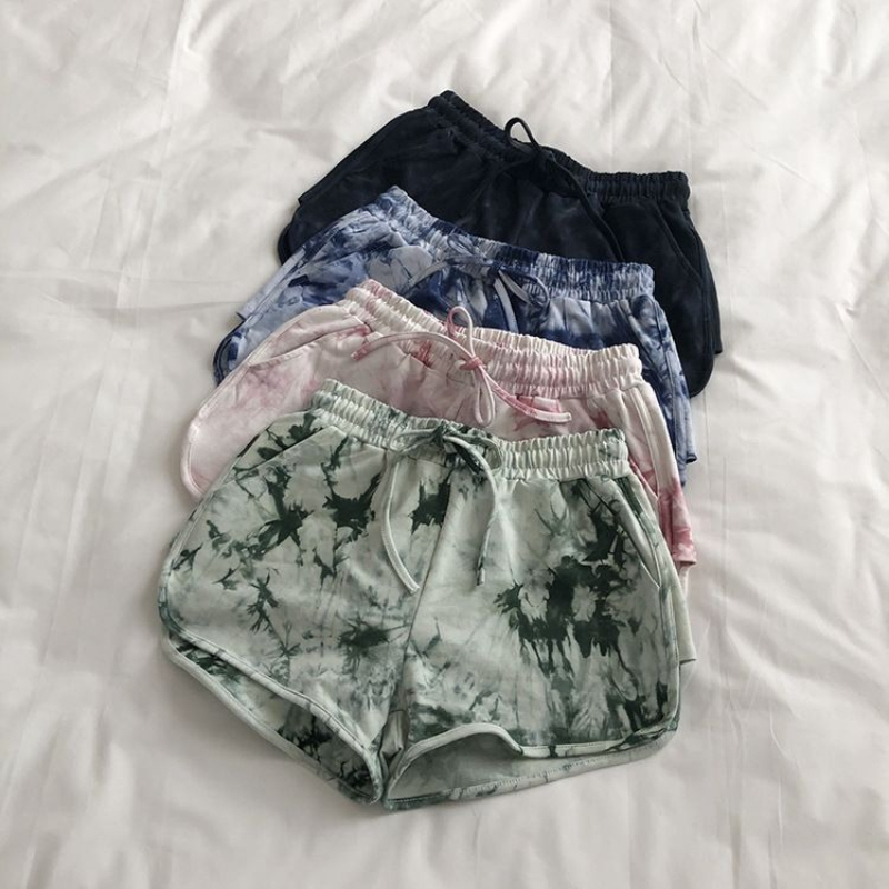 Pantaloncini da casa sottili vestibilità ampia tie-dye da donna Pantaloni da yoga estivi Pantaloni a gamba larga a trapezio Pantaloncini sportivi comodi e versatili casual