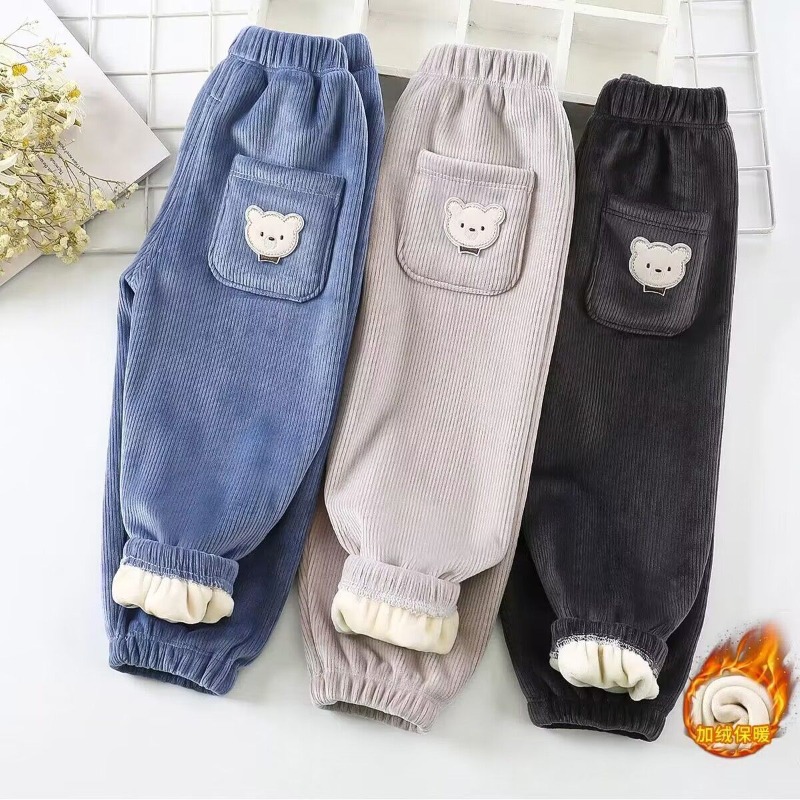 Calça de harém infantil com estampa de urso, grossa, casual, bebê, menino, meninas, outono, inverno