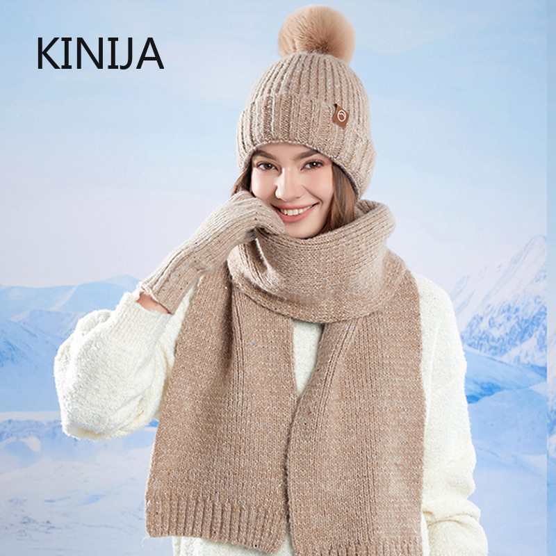3 stücke Wolle Stricken Hals Schal Handschuhe Kappe für Frauen Winter Verdicken Warme Mützen Hut Im Freien Coldproof Radfahren Skifahren Schädeldecke