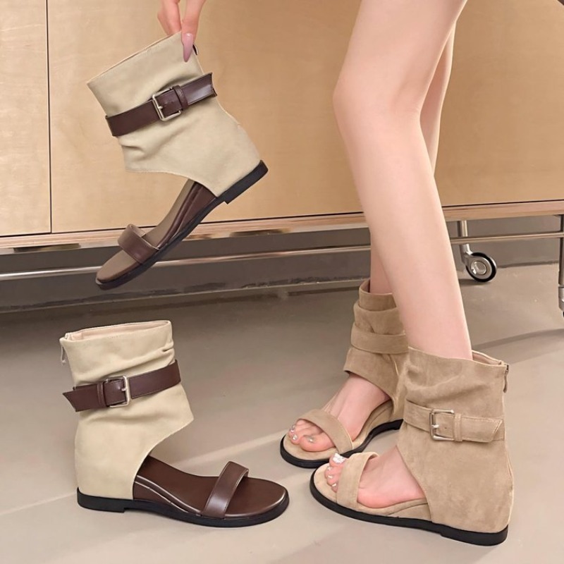 Sandales romaines polyvalentes à bride unique, nouvelle collection 2026, style bottes compensées hautes tendance pour femme