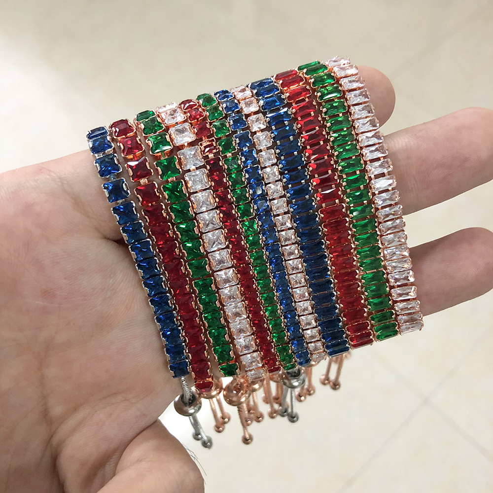 Bracelets de Tennis en zircone cubique, différentes tailles et couleurs, bijoux cadeaux de fête, vente en gros