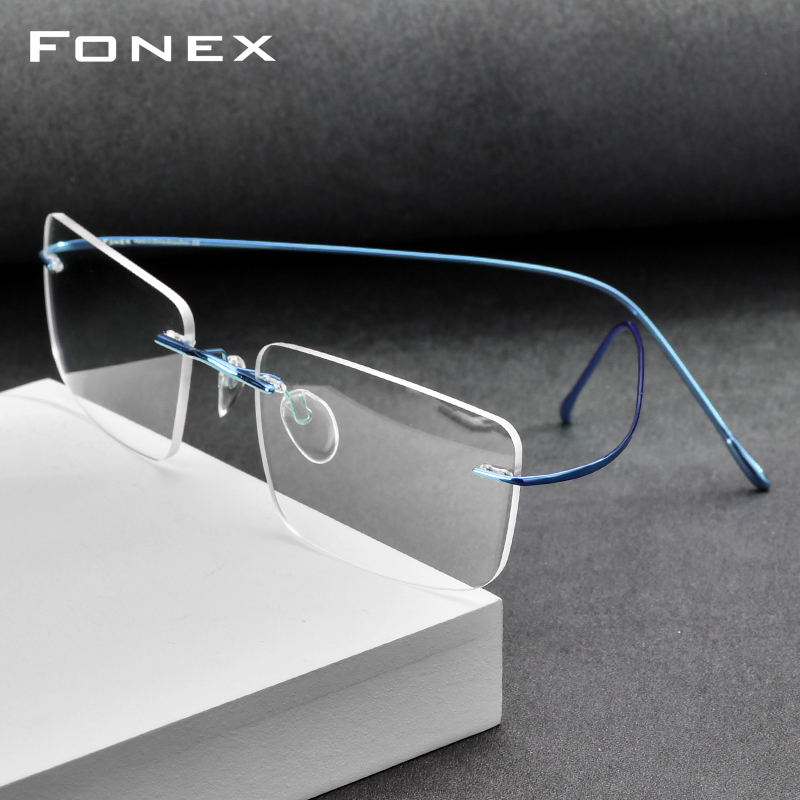 Montura de gafas FONEX B de titanio para mujer, diseño de marca, gafas cuadradas sin montura, gafas ultraligeras japonesas para hombre 85634