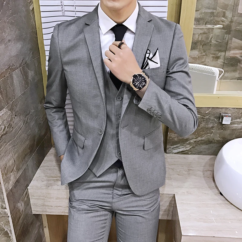 Terno de cavalheiro profissional Slim-Fit masculino, terno elegante, blazer colete e calças, moda empresarial, versão coreana, casamento, S-6XL