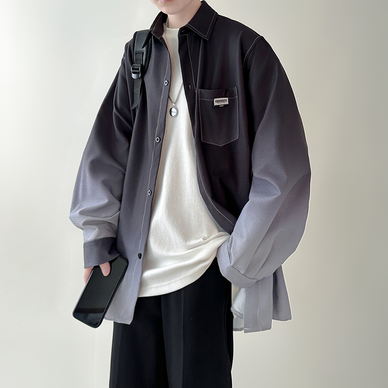 Chemise pour hommes dégradé plissé à manches longues chemises chemise coréenne ample mode décontracté chemise surdimensionnée manteau vêtements de haute qualité