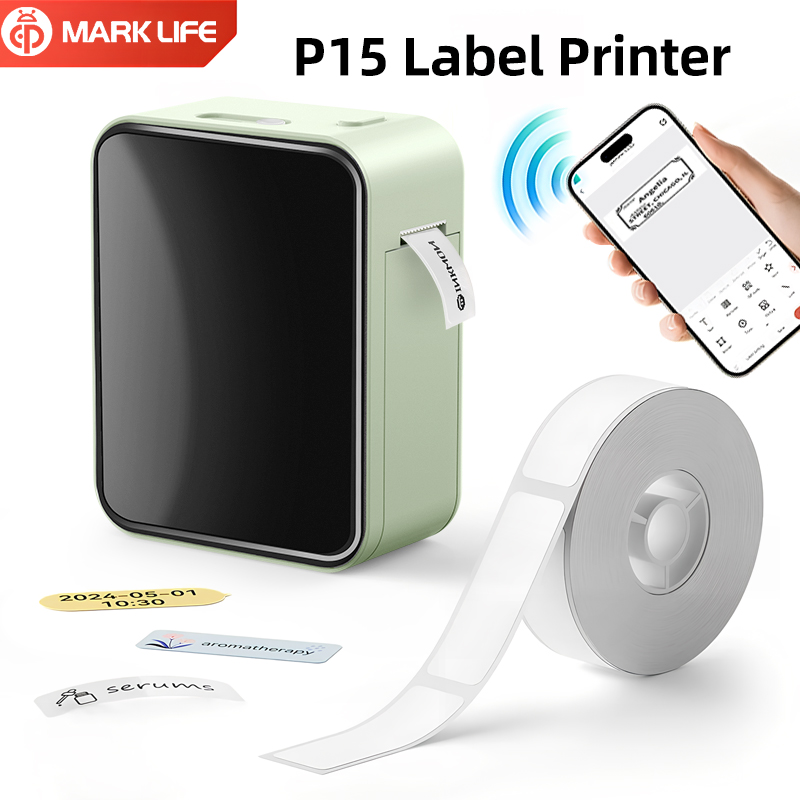 Marklife P15 Thermo-Etikettendrucker, tragbarer kabelloser Bluetooth-Drucker für Küche, Zuhause, Büro, zum Etikettieren von Preisen/Geschenken/DIY-Kreativartikeln
