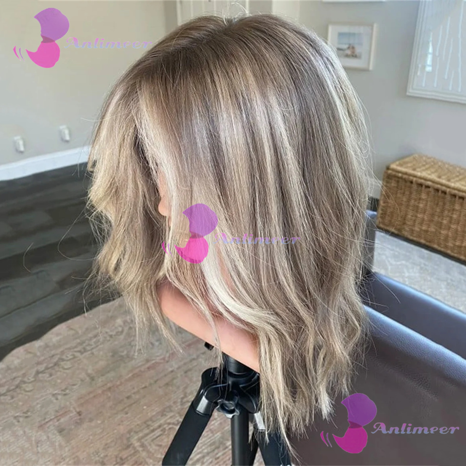 # Pelucas de Cabello Humano con Reflejos Balayage 613, Sin Pegamento, Onduladas Naturales, Cortas, Tipo Bob, Pelucas de Encaje Completo, 180% de Densidad, Pre-Desplumadas