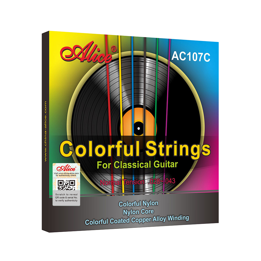 Alice AC107C Corde colorate per chitarra classica Nylon colorato Rivestito colorato in lega di rame avvolto Tensione normale 028-043 pollici
