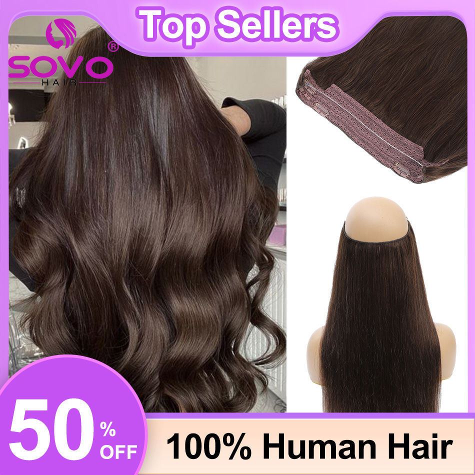 Halo Hair Extensions 100% Menselijk Haar 14-28 Inch Verborgen Draadclip In Haar Ombre Bruine Kleur Menselijke Remy Fish Line Hair Extension