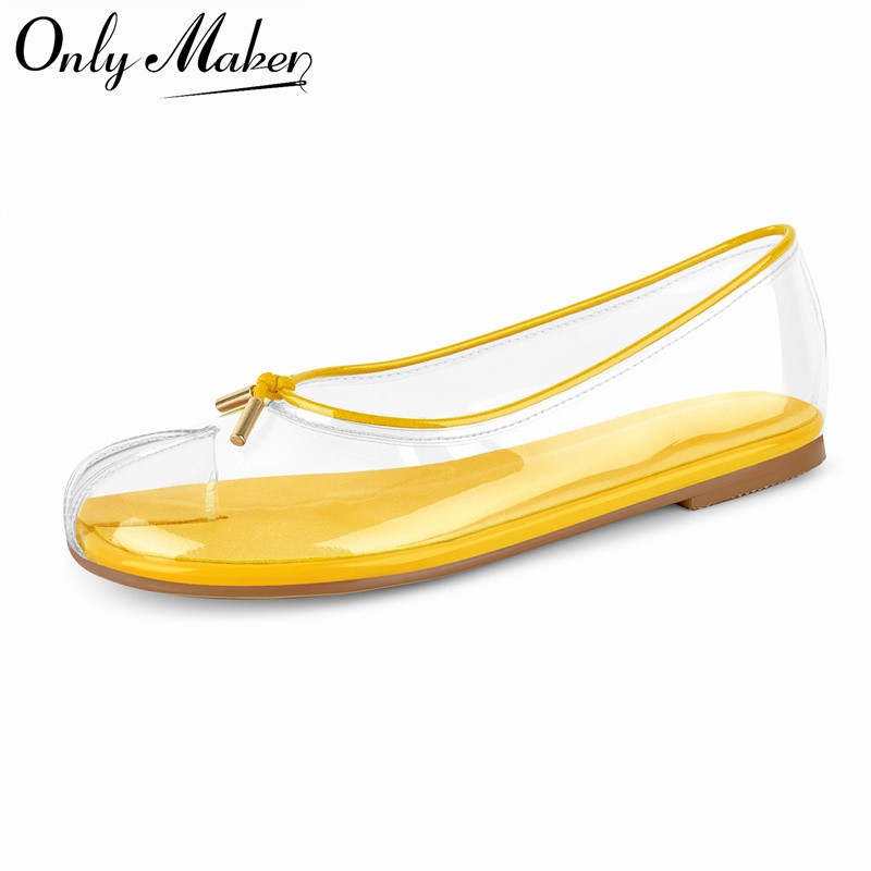 Onlymaker Zapatos planos de ballet transparentes de PVC con punta dividida para mujer, con lunares coloridos, sin cordones, talla grande, estilo retro, casuales, para uso diario