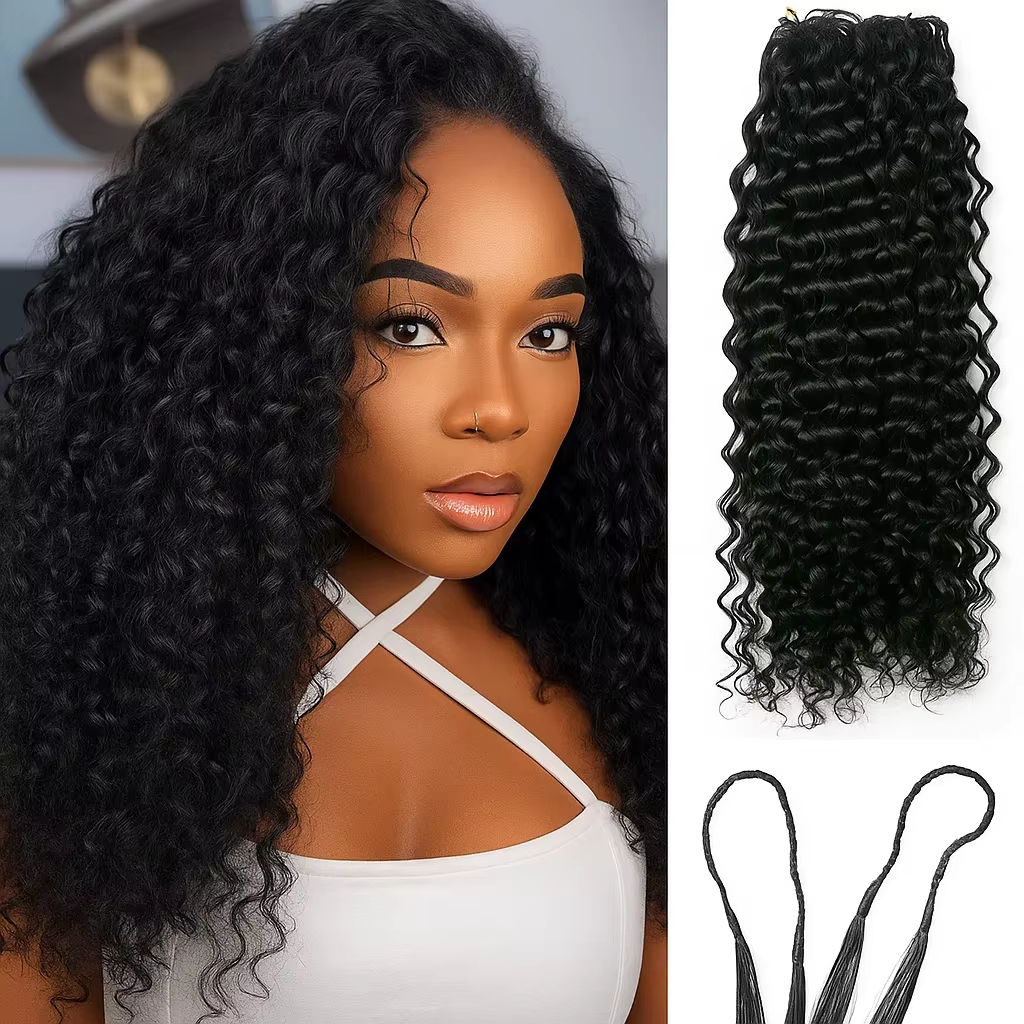 28inch Curly Crochet Hair Pre Separated Knotless Water Wave Crochet Human Hair Curly Bundles Human HairExtensions For Black Women