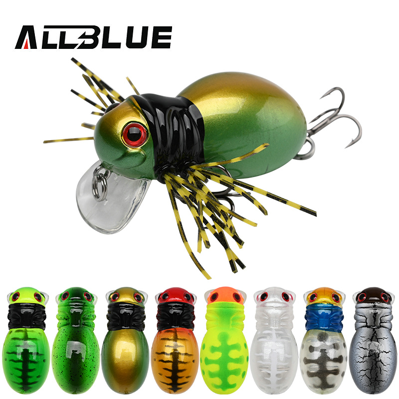 Allblue fatto spider topwater raso crankbait 41mm 6.2g rolamento inseto isca de pesca wobbler isca de água doce baixo pique enfrentar