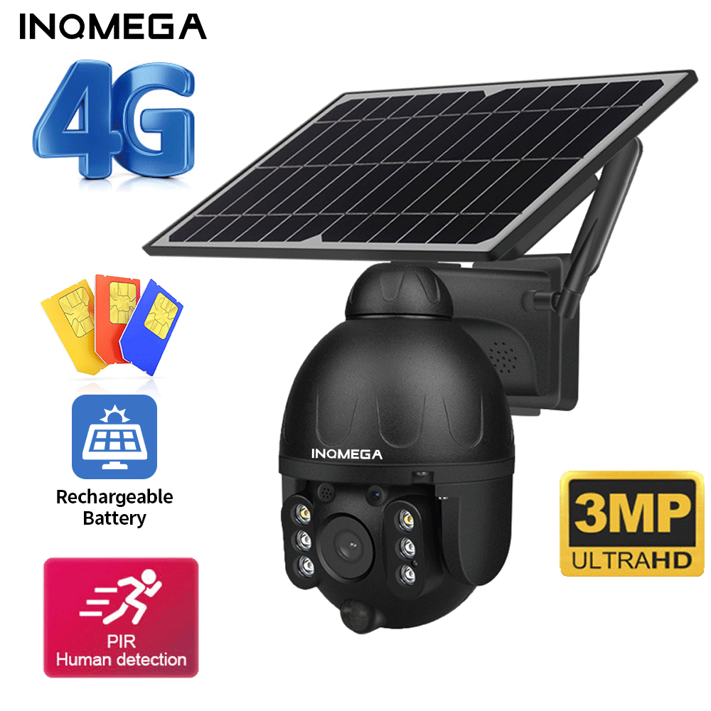 INQMEGA caméra solaire extérieure 4G SIM sécurité sans fil caméra solaire détachable batterie CCTV Surveillance vidéo moniteur intelligent