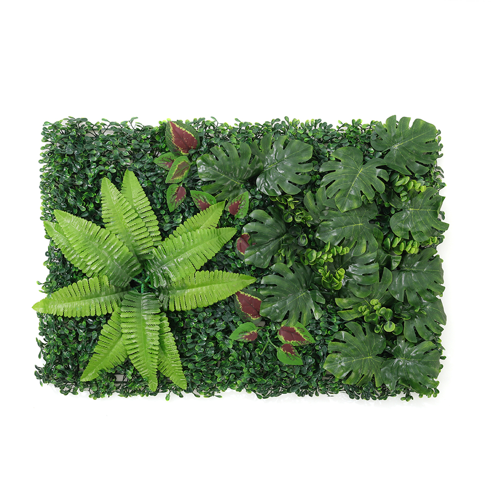 Panel de pared de vegetación de seto de plantas artificiales con follaje surtido, 40x60cm