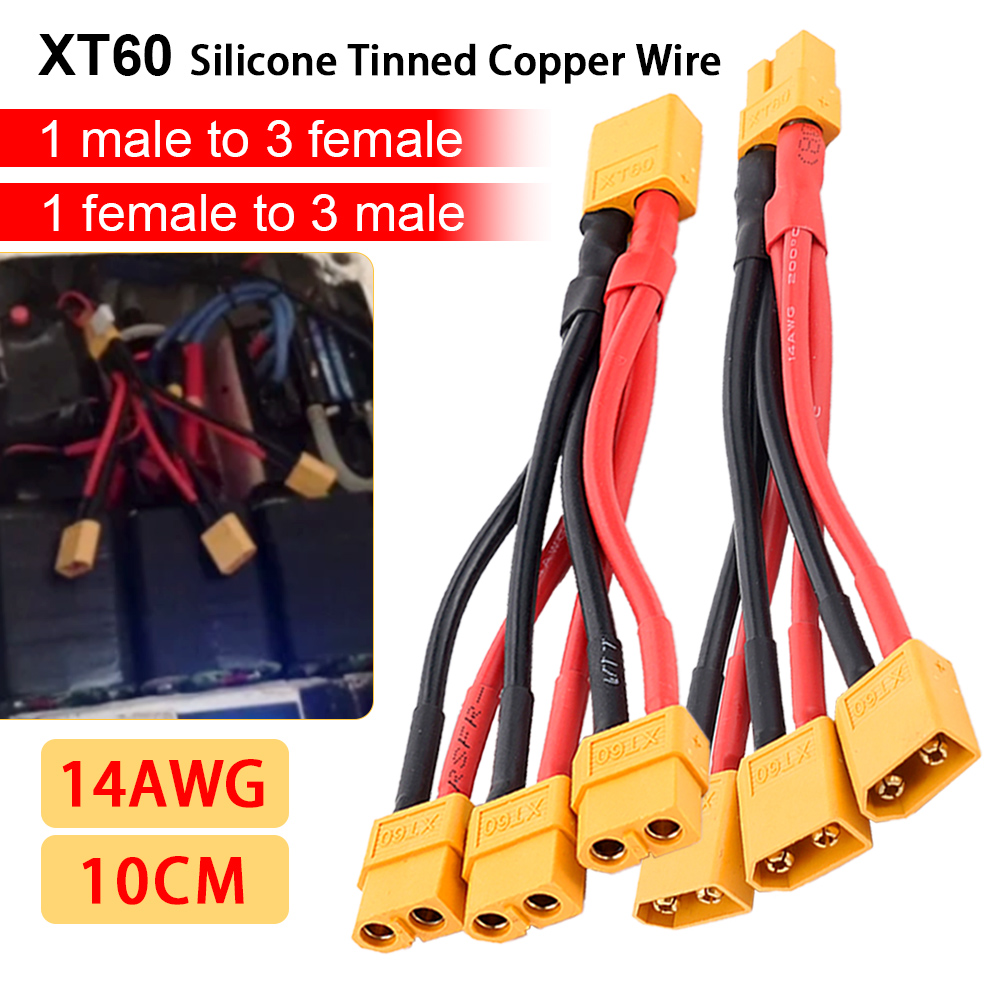 Conector de batería paralelo XT60 1 a 3, Cable macho/hembra, doble extensión Y divisor, Cable de silicona 14AWG para cargador de batería de Motor