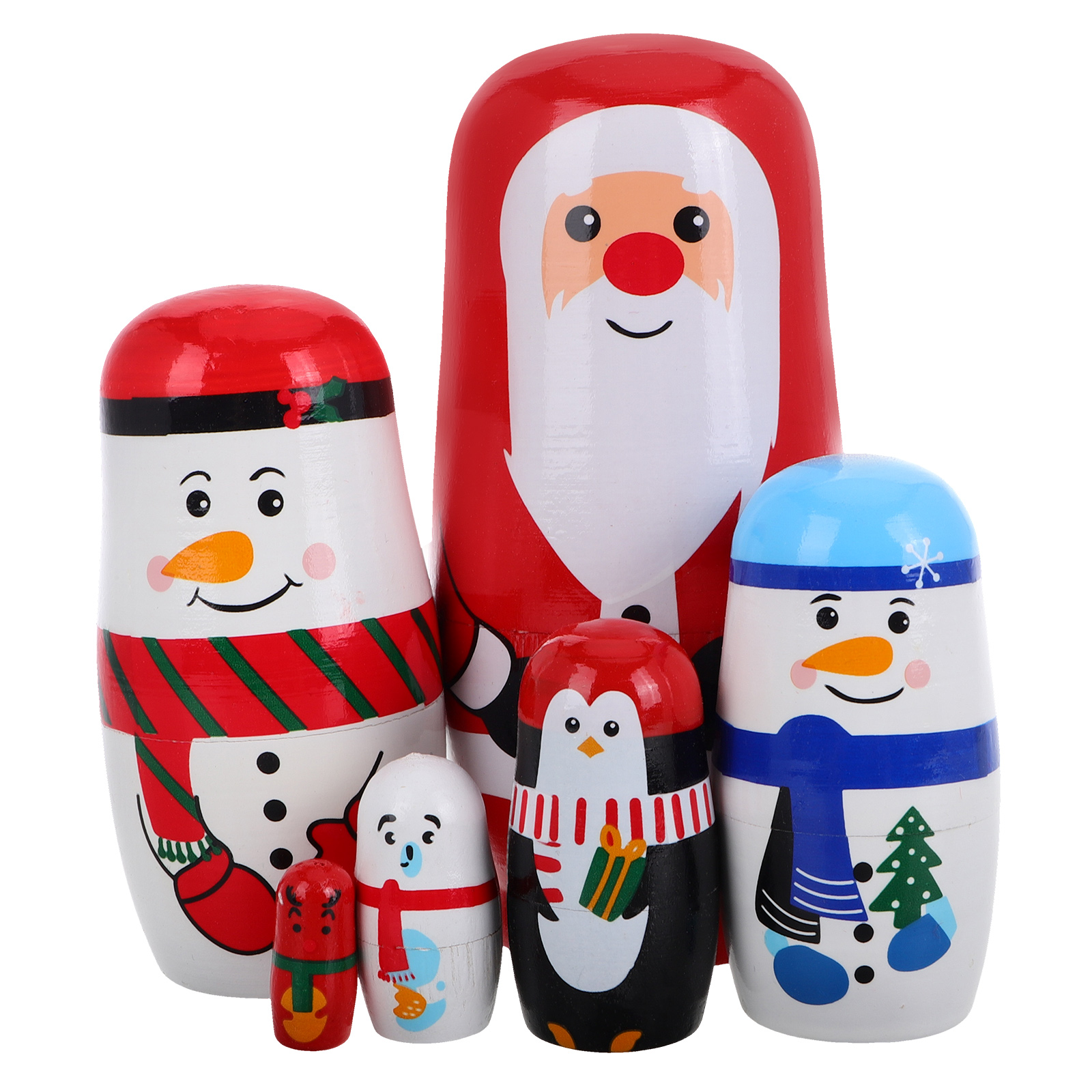 Setelan Natal Boneka Bersarang Ornamen Rak Buku Desktop Dekorasi Kayu Rusia Dekoratif
