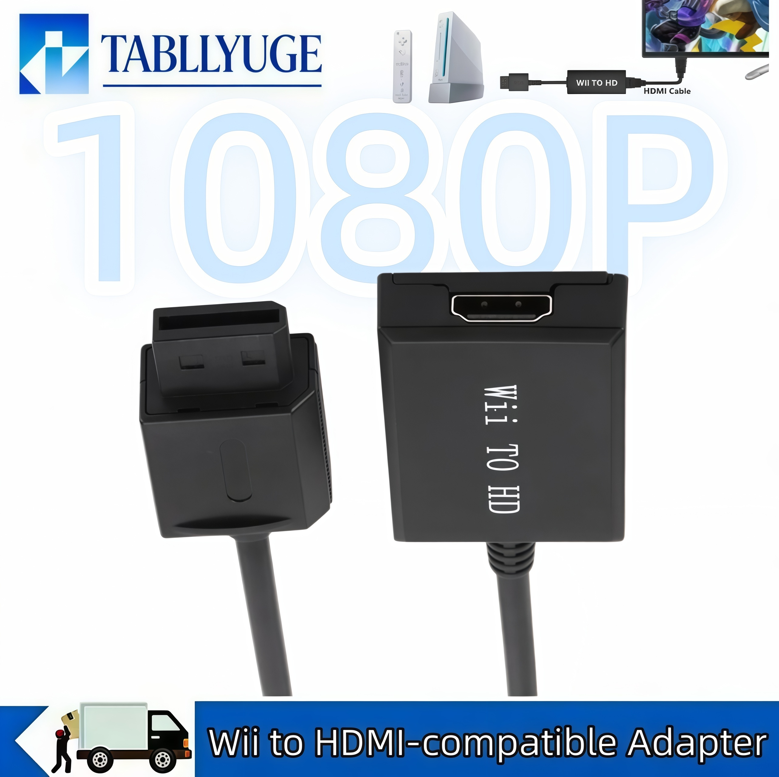 Adaptador de Vídeo e Áudio Compatível com Wii para HDMI 1080P, Conversor Compatível com Wii para HDMI, Suporta Monitor HD Wii