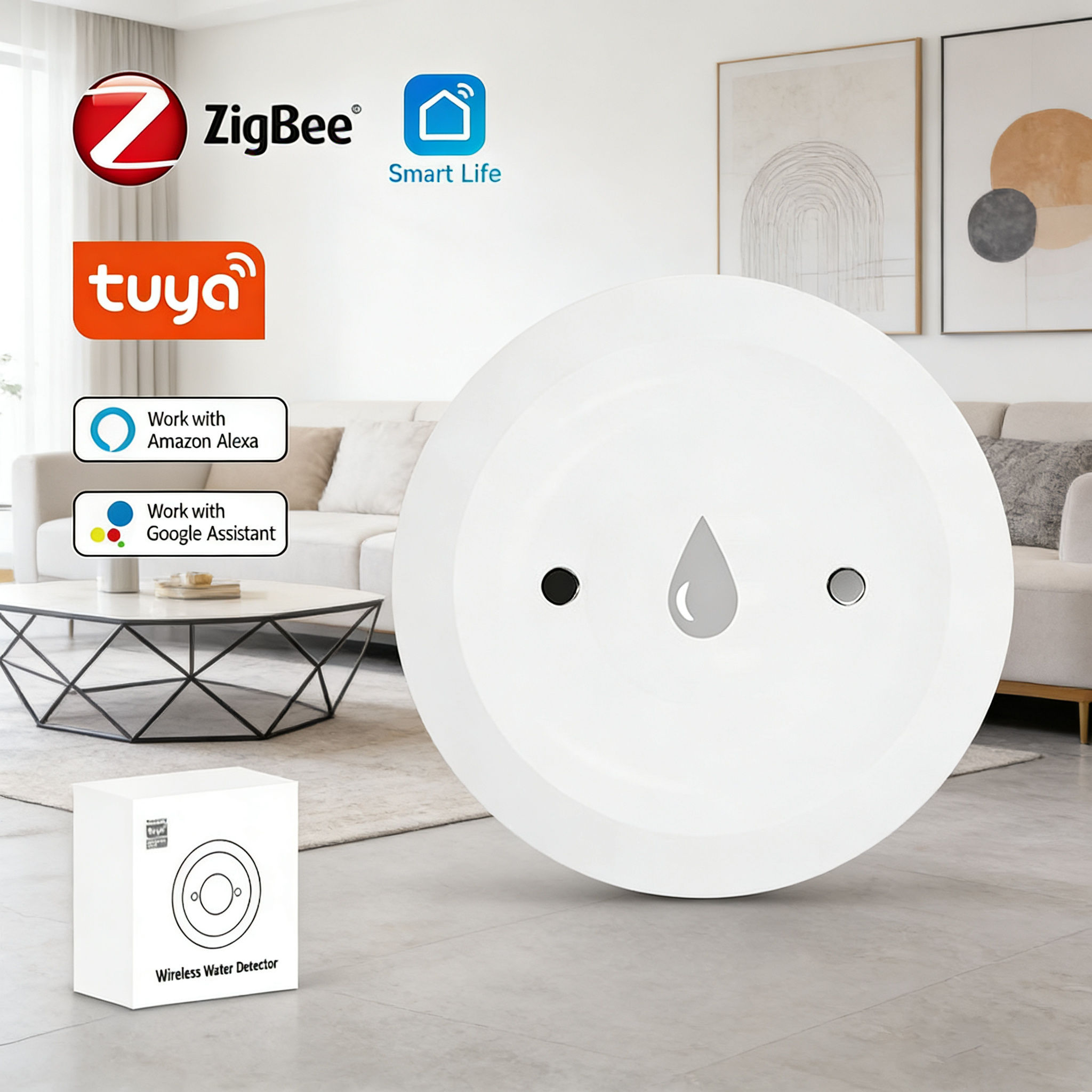 Tuya ZigBee Smart Water Leak Sensor Flood Leakage Sensor Alarm APP Remote Monitoring Flood Overflow for Kitchen Bathroom